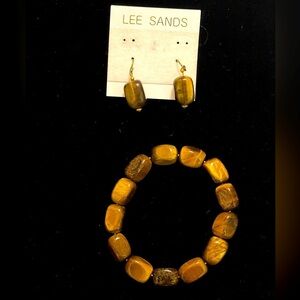 Lot of 2 QVC lee sands jewelry Tiger Eyes stone Stretch Bracelet/ Earrings
